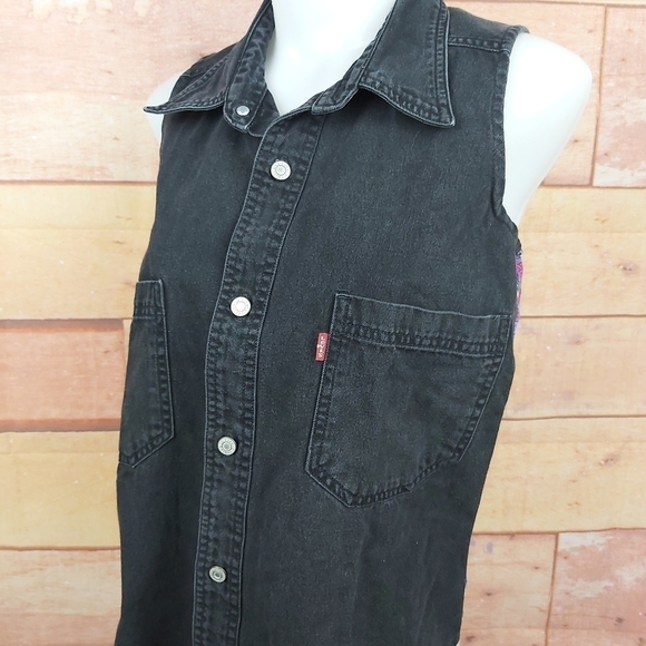 LEVI'S reworked SNAP denim top sleeveless blouse Size Small Y2K - Picture 4 of 8